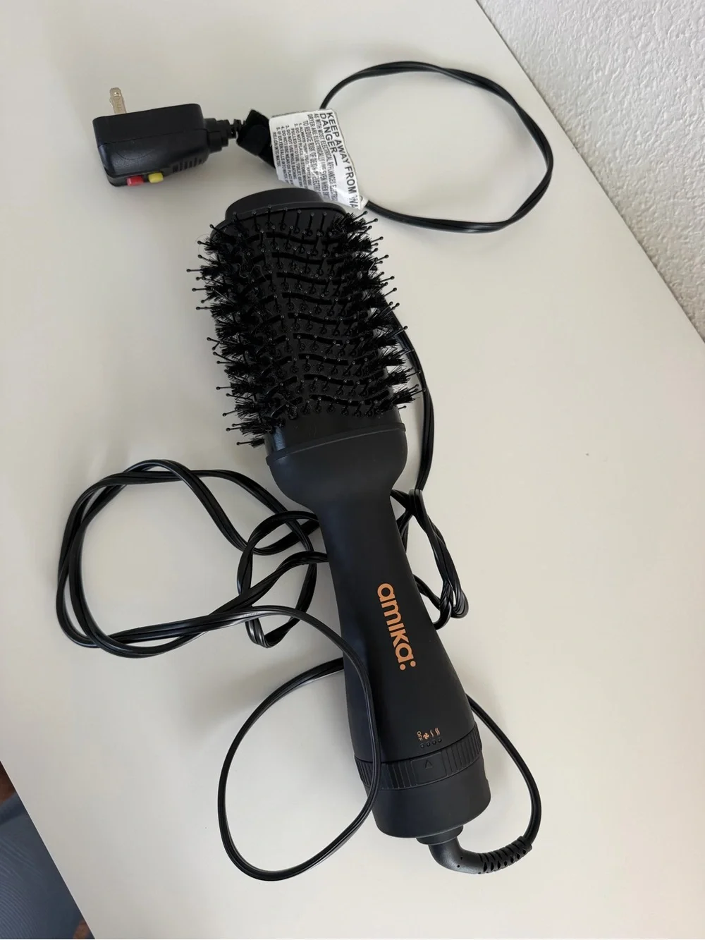 amika Black Hot Air Brush with Orange Logo